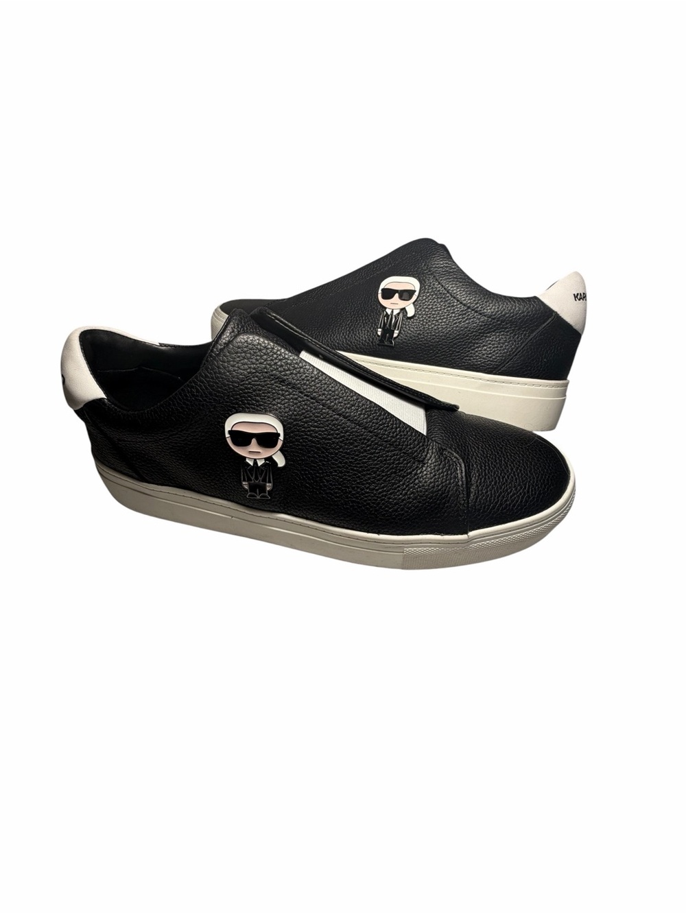 Karl Lagerfeld Paris Ceci Black and White Leather Slip-On Sneakers Womens 11